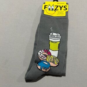 Men's Gray Socks with Coffee and Donut Design